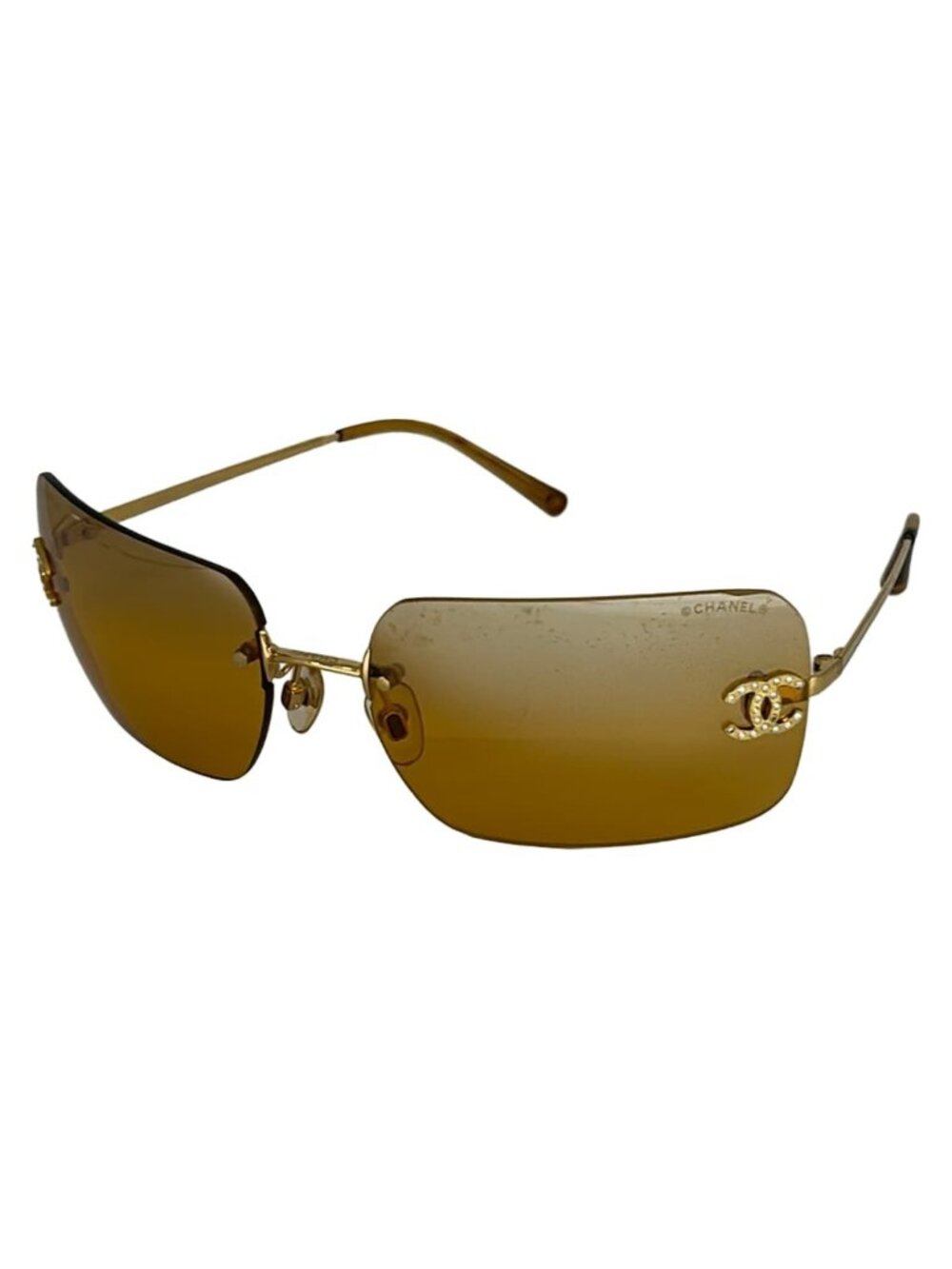 Chanel Sunglasses Light Brown Gold CC Logo Rhinestone Eyewear